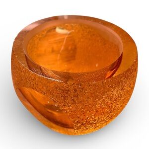MCM Murano Sommerso Style Votive Candle Holder Amber 60’s Geode Sugared Glass
